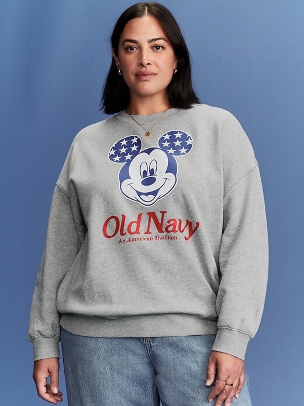 Old Navy x Disney Mickey Patriotic Classic Grey Crewneck Sweatshirt Size M